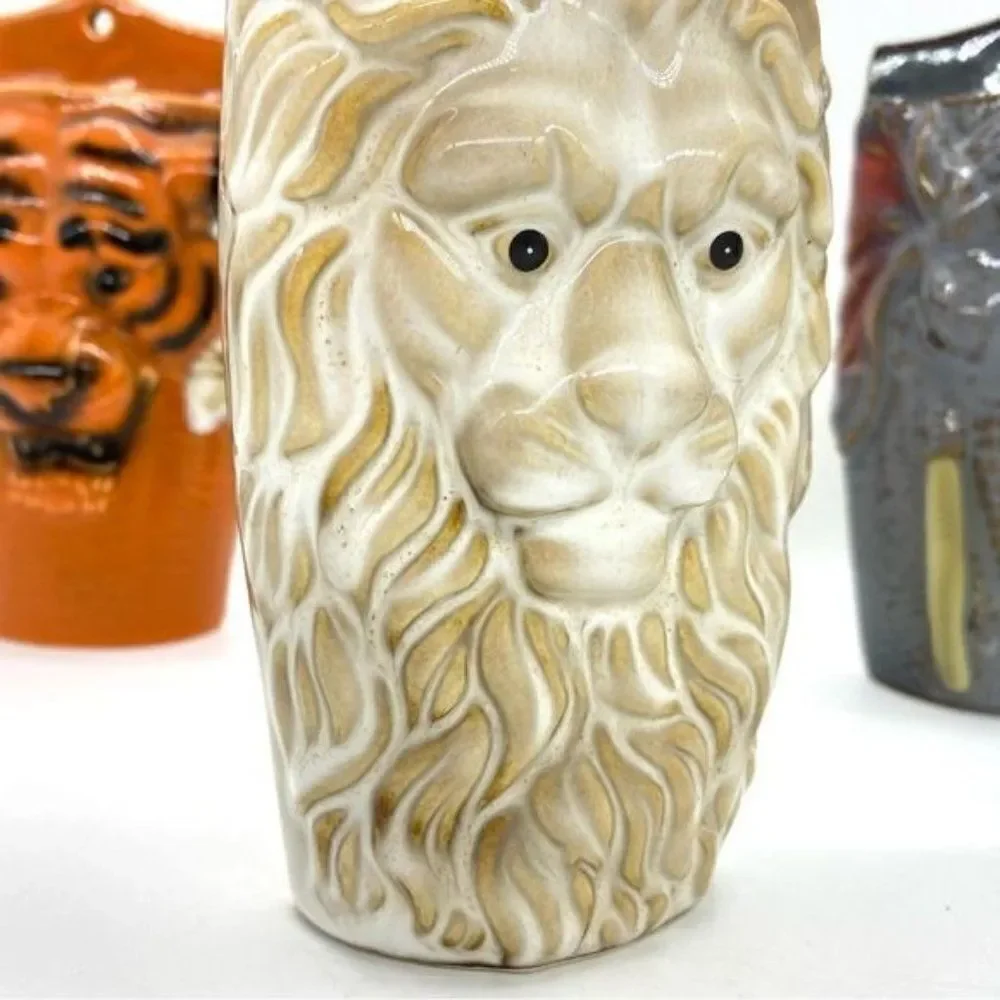Safari Animals Tiger, Lion and Elephant Head Wall Pocket Vases